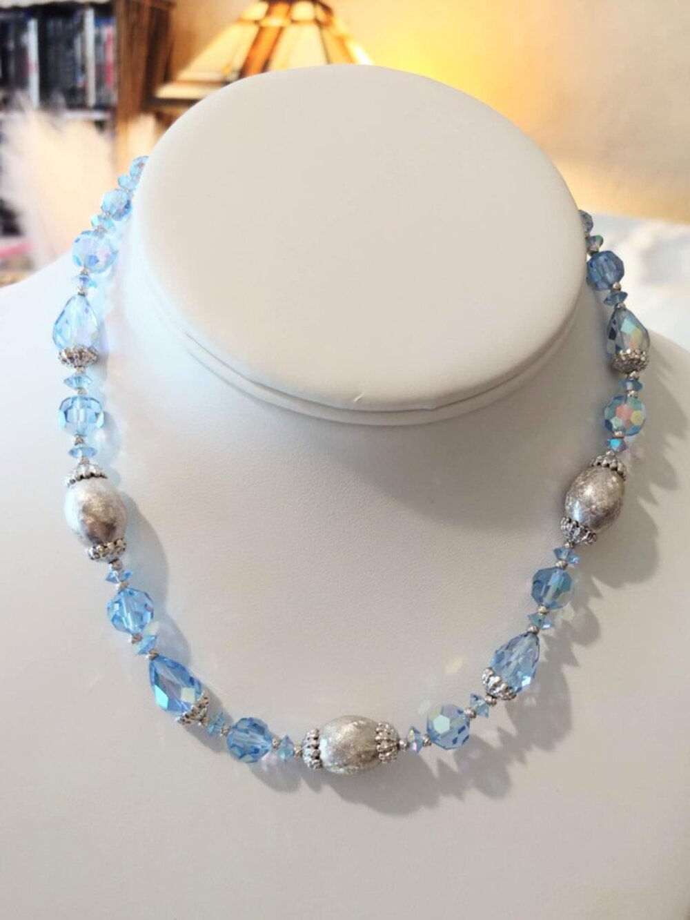 Gorgeous 60s Vintage Baby Blue Faceted Crystal Bead Choker with Ornamental Clasp
